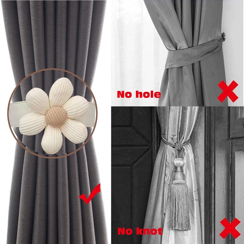 KASESSS 4 Pieces Curtain Tie Backs Rope, Flower Tie Backs