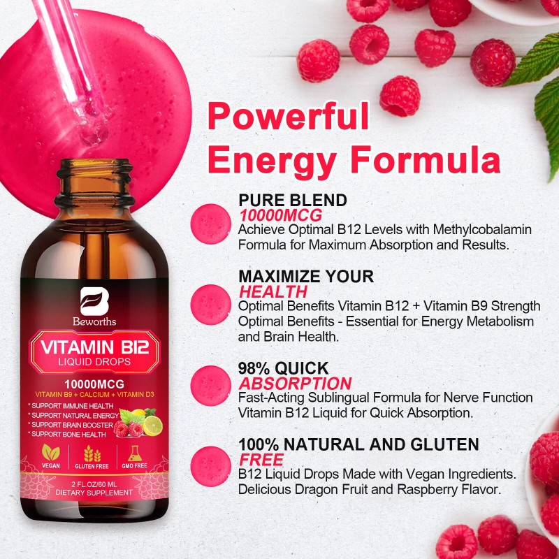 60ML Vitamin B12 Supplement Liquid Drops Extra Strength Suport Immunity