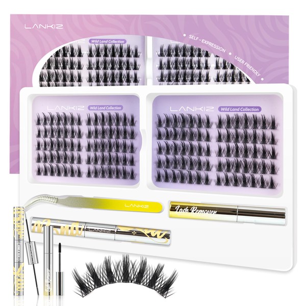 Cluster Lashes Kit，Lankiz Biomimetic Individual Eyelashes KIT with Lash Bond