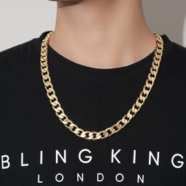 THE BLING KING 12mm Gold-Plated Cuban Curb Chain – 20 Inches, 108g – Premium Gold-Filled Necklace for Men & Women, Durable & Stylish – Luxury Jewellery