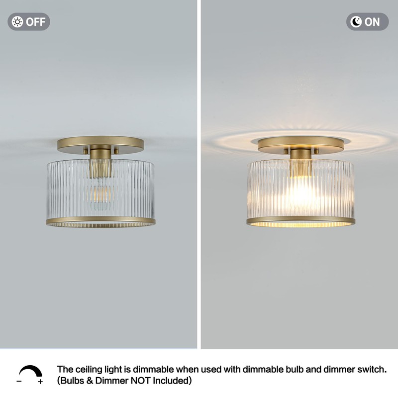 Zlepmlla Glass Ceiling Light, Clear Ribbed Glass Ceiling Light Fixture