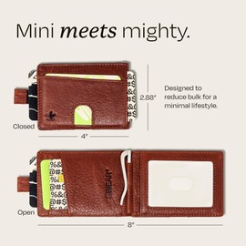 Swear Brands Full Grain Leather Wallet with RFID Blocking & Money Clip - Minimalist Bifold Wallet Holds 12 Cards - Easy Access Pull Tab - Ethically Sourced (Brown)