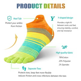 TikMox Toe Socks, Cotton Athletic Running Five Finger Ankle Socks, Arch Support, 3 Pairs for Men & Women, Comfortable & Durable 3-Pairs