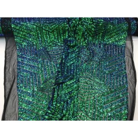 New Creations Fabric And Foam Inc Green Iridescent Geometric Sequins Embroider On A Black Mesh-Fashion-B