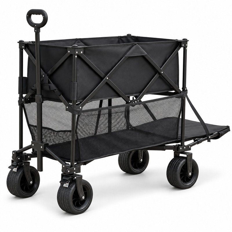 2-Tier Folding Utility Wagon for Outdoor Transport - 220 lb