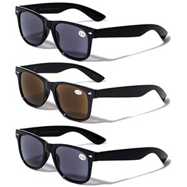 V.W.E. 3 Pairs Classic 80's Reading Sunglasses - Tinted Reader - Not Bifocal - Unisex (2 Black 1 Brown, 2.25, multiplier_x)