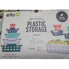 Ello 10 PC Plastic Storage Food Containers Set. Air Tight + Leak Proof
