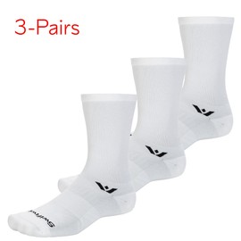 Swiftwick- ASPIRE SEVEN (3 Pairs) Cycling Socks, Firm Compression Fit, Tall Crew (White-Circuit, Medium)