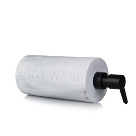 Indecor Home Resin White Marbled Body Wash Engraved Bottle Refillable Pump Dispenser, Durable Waterproof Construction for Bath, Shower - Resin White Marble - Matte Black Pump
