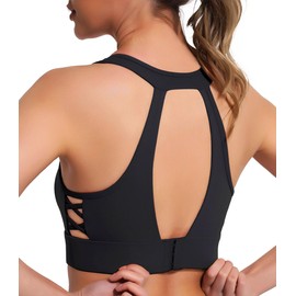 Yitoco YOYB06R2 - Sujetadores deportivos para mujer, suaves, integrados, con correa hueca, parte trasera acolchada de impacto medio, YOYB06R2, Negro_07, S