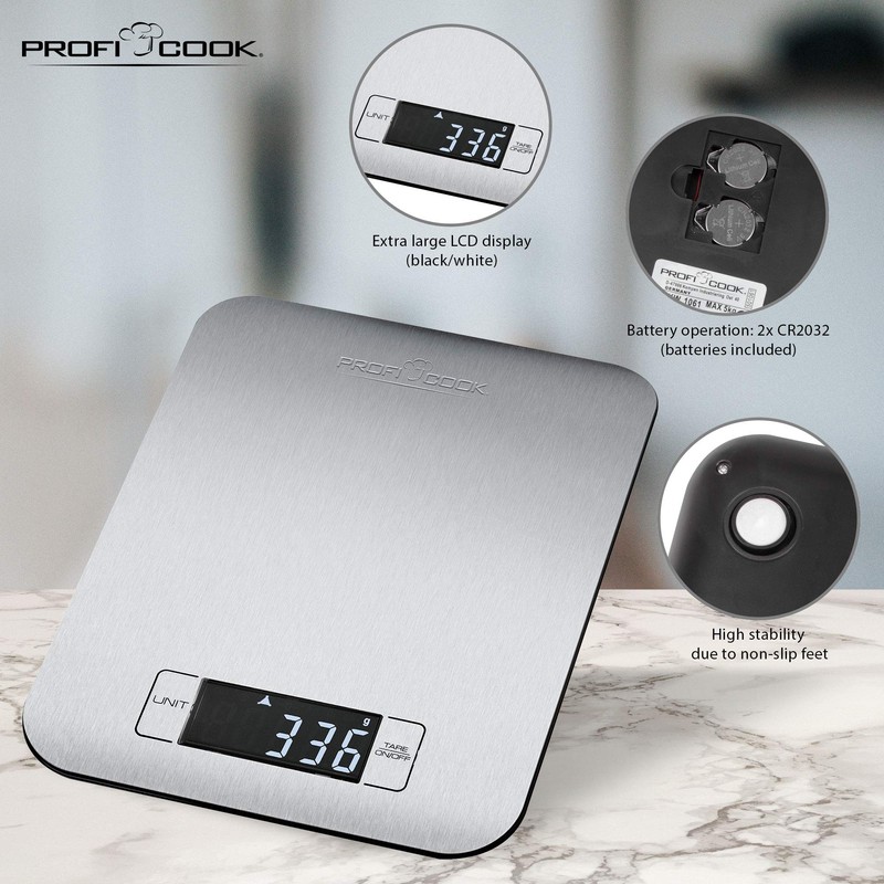 ProfiCook PC-KW 1061 Digital Kitchen Scale with Large LCD Display.