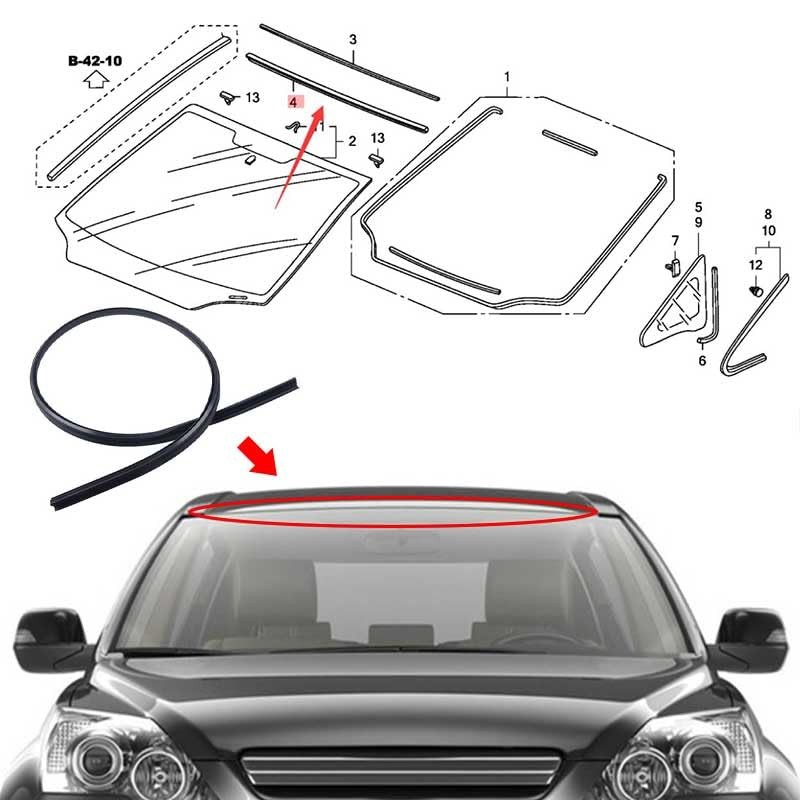 Windshield Front Upper Reveal Surround Molding Trim Rubber Seal for