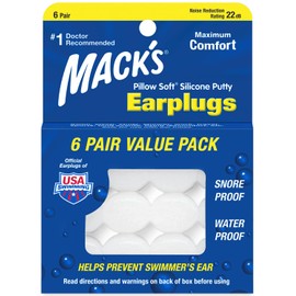 Mack's Pillow Soft Silicone Earplugs - 6 Pair, Value Pack – The Original Moldable Silicone Putty Ear Plugs for Sleeping, Snoring, Swimming, Travel, Concerts and Studying | Made in USA