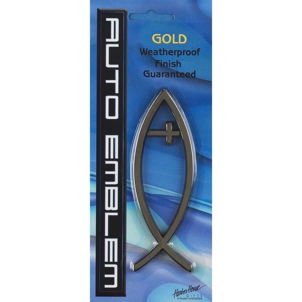 Jesus Fish Ichthus Cross Large Weatherproof Auto Emblem - Gold