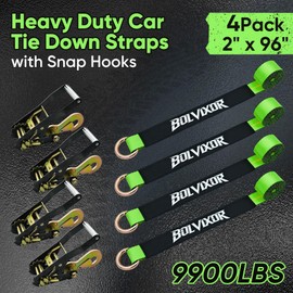 Bolvixor 4 Pack Car Tie Down Straps for Trailers - 2" x 96" - 9900LBS Break Strength - Tire Ratchet Strap with Snap Hooks - Adjustable Wheel Straps for Hauling UTV, SUV, Truck, Any Cars