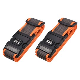 sourcing map Luggage Straps Suitcase Belts with Buckle, Combination Lock, 2Mx5cm Adjustable PP Travel Packing Accessories, Orange Gray 2Pcs