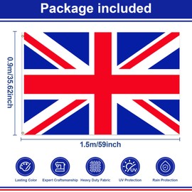 Union Jack Flag, 150 x 90 cm, Double-Sided British National Flag with Brass Eyelets, UK Indoor Outdoor Decoration