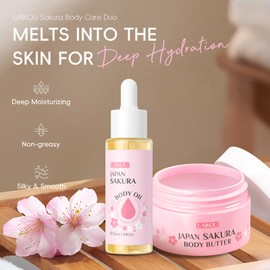 LAIKOU Sakura Body Care Set, Body Butter 100g & Body Oil 50ml, Nourishing Skincare with Shea Butter & Jojoba Oil, Floral Sakura Scent for Dry & Sensitive Skin, Luxurious Spa Set Self-Care for Women
