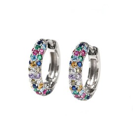 Colorful Hoop Earrings for Women Silver Rainbow Huggies Earrings Hypoallergenic Earrings Stud Cubic Zirconia CZ Small Chunky Earrings Holiday Gifts (Silver)