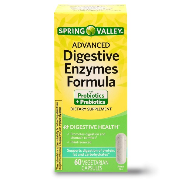Spring Valley Advanced Digestive Enzymes Probiotic Prebiotics, 60 Vegetarian Capsules