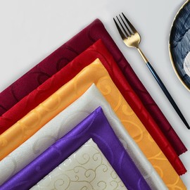 Anevous Pack of 12 Jacquard Fabric Napkins, 48 x 48 cm, Damask Napkins, Soft Washable Napkin, Reusable Fabric Napkins for Family Dinners, Weddings, Parties, Restaurant, Christmas, Gold