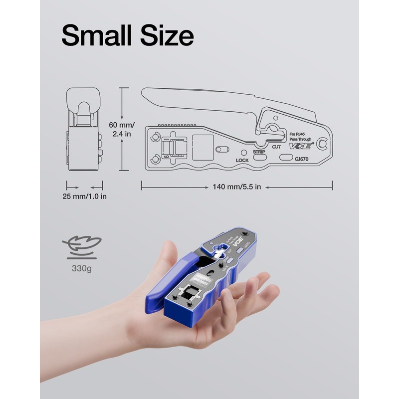 VCE RJ45 Crimper Pass Through, Ethernet Crimping Tool for Cat6