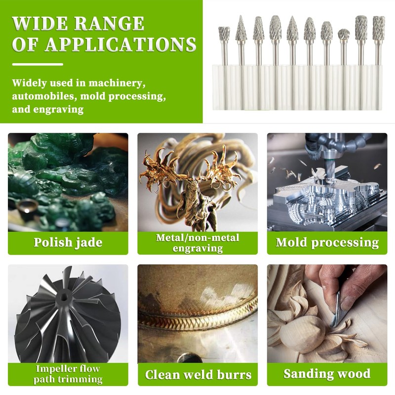 EPLZON Carbide Rotary Burr Set fit for Dremel 1/8" Shank