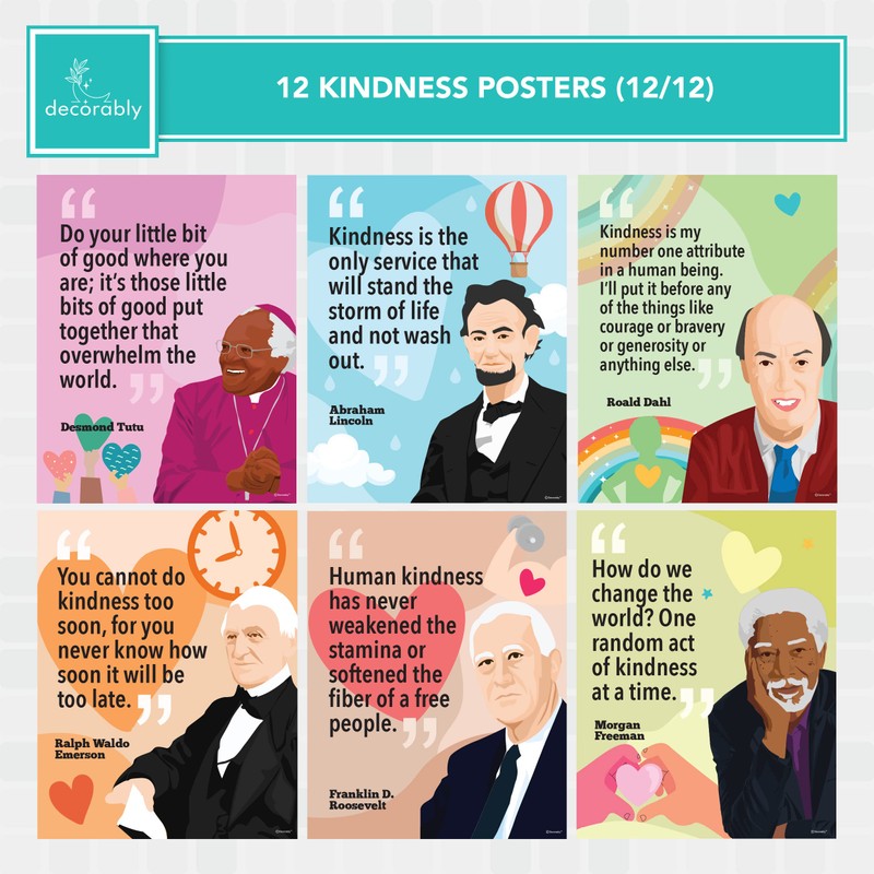 Decorably 12 Kindness Classroom Posters - 11x14in Kindness Posters, Kindness