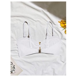SOLY HUX Women's Bikini Top Metal Flower Spaghetti Strap Swim Tops Bathing Suit Plain White Small