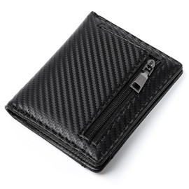 Carbon Fiber Leather Wallets for Men - Bifold RFID Blocking with Zipper Coin Pocket, Billeteras de Hombres Card Popup wallet men - Color: Type1 Black01