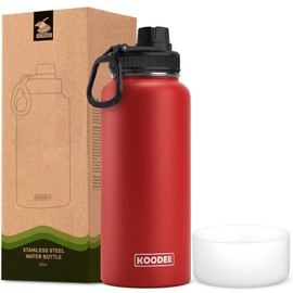 SASEUM Sport Water Bottle 32oz Stainless Steel Double Wall Vacuum Thermal Mug with Leak Proof Spout Lids, Wide Mouth Metal Insulated Water Jug for Gym and Travel（Red）