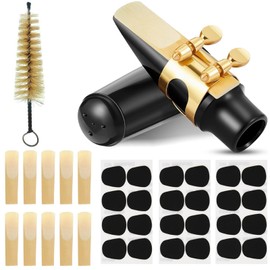 Alto Saxophone Mouthpiece Kit, Sax Mouthpiece Kit with Mouthpiece Cap & Metal Ligature & 10 Mouthpiece Reeds & 24 Cushions Pads, Strength Saxophone Reeds 2.5 Reeds for Alto Saxophone Use Replacement