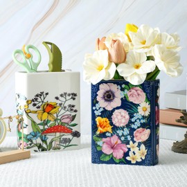 Uiifan 2 Pcs Ceramic Book Shaped Vase Small Book Shaped Flower Vase Decorative Cute Vases Home Decor for Bookshelf Dining Table Desk Office Home Decor Unique Vase for Christmas Book Lovers