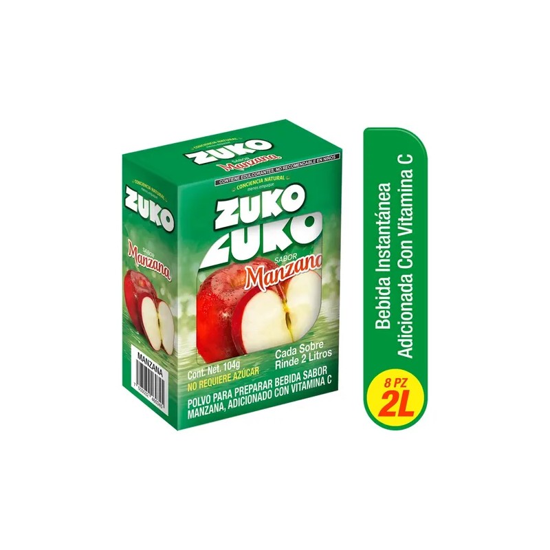 Zuko Manzana Bebida En Polvo 8 Sobres/13g, Rinde 2l C/u
