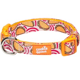 Cookie Paws Soft Neoprene Padded Dog Collar for Medium Dogs | Comfortable, Adjustable, Quick-Release, Durable, Breathable, Easy Clean, Cute, Fancy | Tacos | Orange