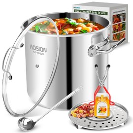 AOSION 20 Quart Stainless Steel Stock Pot With Lid,Heavy Duty Large Induction Soup Pot with Steam Rack & Canning Jar Lifter,Healthy Polished Stockpots for Pasta, Seafood,Dishwasher & Oven Safe.