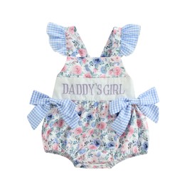 Geagodelia Fathers Day Baby Grow Newborn Girl Sleeveless Bodysuit Floral Print Romper My First Father's Day Baby Outfit Summer Clothes (Daddys Girl Floral Blue, 3-6 Months)