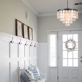 ALICE HOUSE 18.2" White Shell Chandeliers for Dining Room, Brown Finish, Coastal Kitchen Island Light Fixture, 5 Light Pendant Light for Entryway and Living Room, ETL Listed, AL1701-P5