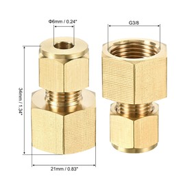 sourcing map Compression Tube Fitting G3/8 Female Thread x 6mm Tube OD Straight Coupling Adapter Brass, Pack of 2