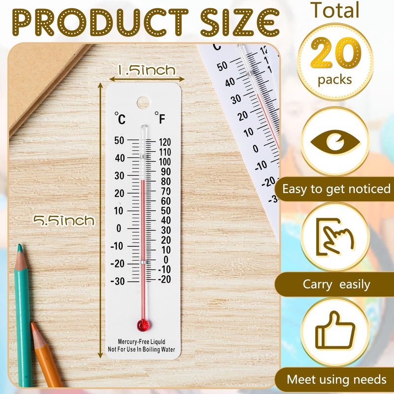 Maitys 20 Pcs Student Thermometers Mercury Free Science Thermometer School