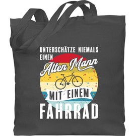 Shirtracer - Cotton Bag - Cycling Clothing - Underestimate Never An Old Man with a Bicycle Vintage - White, 3 Dark Grey