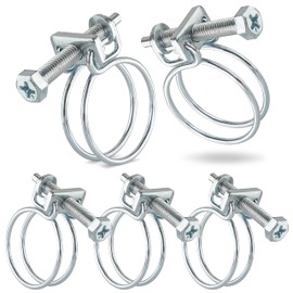 Poppstar Pack of 5 Double Wire Hose Clamps W1 Galvanised Steel Wire Clamps Clamping Range Diameter 22-26 mm Wire Diameter 1.8 mm