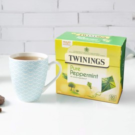 Twinings Pure Peppermint Flavoured Tea Bags - 320 Biodegradable Bags (Multipack of 4 x 80), Caffeine & Sugar Free Herbal Tea for Digestion & Refreshment, Natural Peppermint Flavor