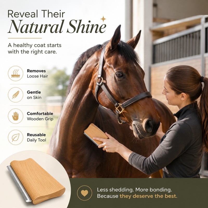 Horse Shedding Tool for Coat Care – Wooden-Handle Grooming Blade