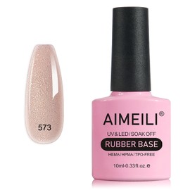 AIMEILI Glitter Rubber Base Gel, Nude Semi-Permanent Nail Polish, Elastic Base Rubber Gel UV/LED Soak Off Gel Nail Polish - Nice Thick and Self-Leveling - (573) 10ml