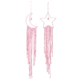PATIKIL Moon Star Dream Catcher Decor, 39" Boho Dream Catcher Macrame Woven Wall Hanging for Home Decor Bedroom Accessories Cafes Wedding Decoration, Pink