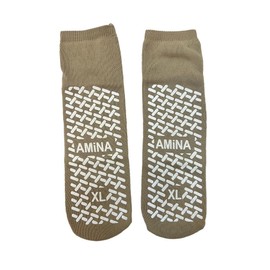 AMiNA Non Slip Grip Socks for Adults 3 Pairs, Beige Size XL – Hospital Socks with Grips for Men & Women, Soft, Breathable, Anti-Skid Safety for Recovery, Elderly, Nursing Homes & Daily Comfort