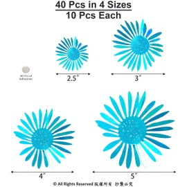 Cheerland 3D Flower Wall Stickers - Teal Blue Chrysanthemum and Daisy Wall Decals, Removable Wall Decor for Bedroom, Living Room, Wedding, Party Mural, 3D Floral Decoration Supplies