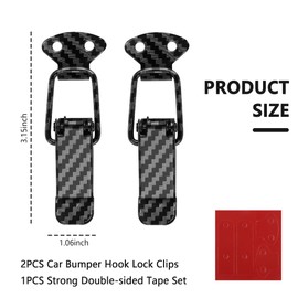 2PCS Car Bumper Clips Hook Lock,Carbon Fiber Hood Pins Toggle Clamp for Quick Fix & Release,Universal Car Accessories Bumper Security Hook Lock Clips for Bumper Fender Tailgate (Small)