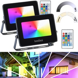 Luminea Stage Light: Set of 2 Weatherproof Outdoor Floodlights, RGB CCT LEDs, 15 W, 1250 Lumens, IP65 (Outdoor Spotlight, LED RGB Spotlight, Colourful Headlight)